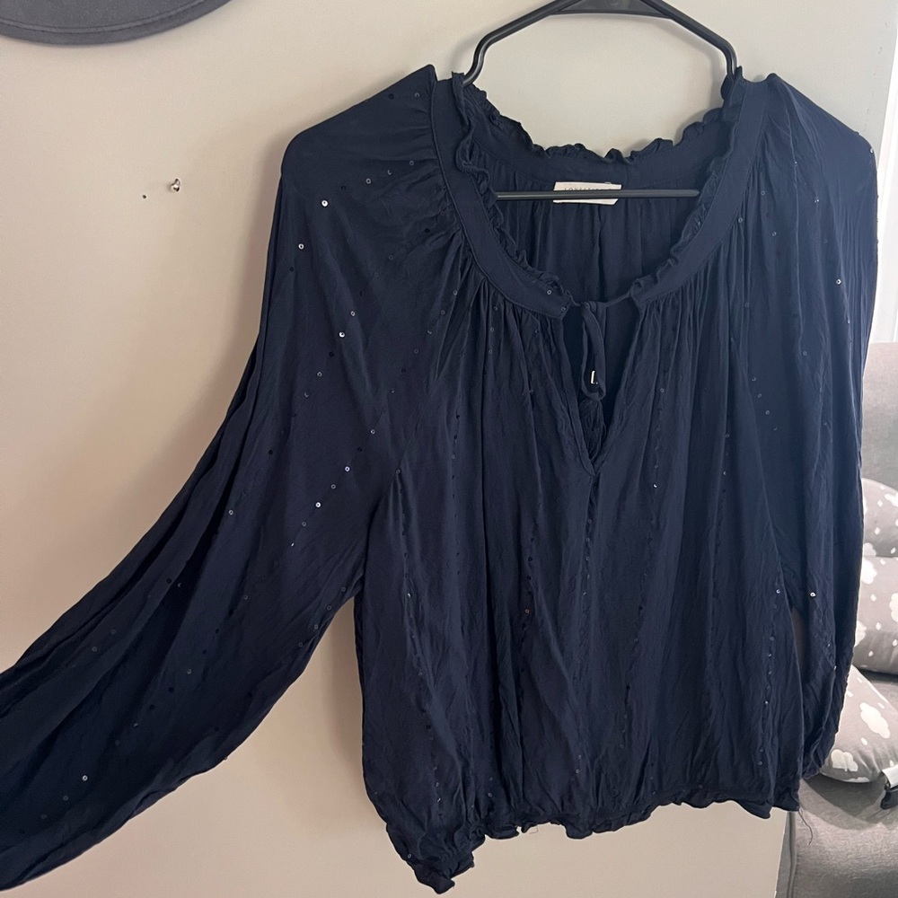 Lovestitch Blue Ruched Long Sleeve Blouse